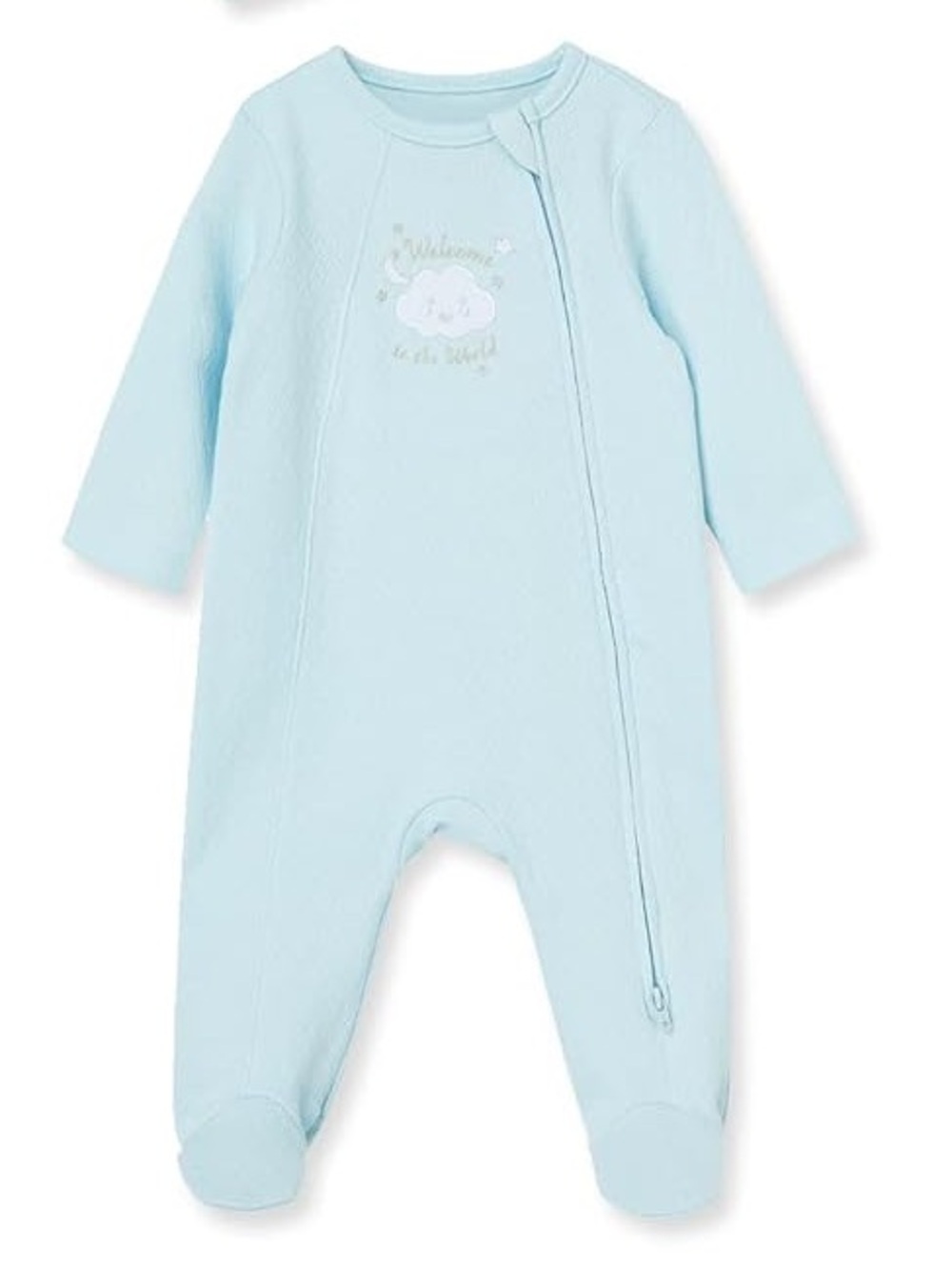 Little Me Light Blue Footed One-Piece with Cloud Embroidery